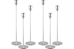 PESONLOOK Set von 6 silbernen Kerzenhaltern, Kerzenhalter aus Metall, hoher Kerzenständer für Spitzkerzen, Kerzenhalter für 3/4 Zoll Dicke Kerzen, für Hochzeit, Wohnzimmer, Esszimmer (Silber)