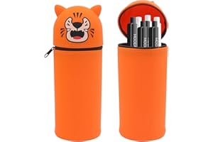 DHINCHANSAIB Cartoon-Stifthalter aus weichem Silikon 2 in 1 - niedliches und praktisches Federmäppchen für Mädchen und Teenager, ideal für Büro und Schule, Orange, Haut
