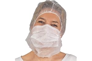 ARNOMED Astro Haube mit 2-lagigem Mundschutz 100 Stk, Haarnetz aus PP-Vlies mit angenähter Maske in Weiß, Kopfhaube mit Gummizug und Face Mask, Krankenschwester & Pflege Zubehör, Kopfschutz Küche