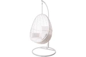 Kideo Swing Chair Indoor & Outdoor, Loungesessel Polyrattan, Hängestuhl, Hängesessel mit Gestell & Kissen (weiß/weiß)