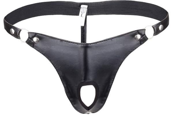 iiniim sous-vêtements Trous Pénis Lingerie String en Cuir Homme T-Back Jockstrap Ouvert Fesse Noir