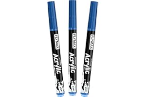 FLYMAX Rotulador Acrilico Azul 0,7 mm – Marcador Permanente Pintura Acrílica Azul, Indeleble, Punta fina, Impermeables, De secado rápido (Paquete de 3)