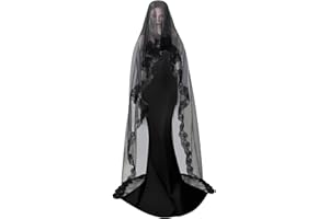 NICEYEA Voile d'Halloween noir en dentelle - Voile de veuve - Accessoire de cheveux - Long voile de mariée - Bijou de tête gothique - Costume de sorcière pour mariage, enterrement de vie de jeune
