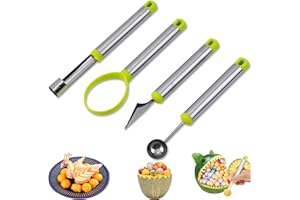HUNPHY 4 piezas Cuchillo para Tallar Frutas, Melon Cuchillo Tallado Fruta, Cuchara para Melón, Descorazonador de Manzanas, Cuchara Excavar Frutas, Multifunción, para Helados, Frutas Pelado, Calabaza