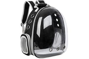 PET CAPSULE Mochila Cápsula para Mascotas | Mochila Burbuja Transparente para Gatos y Perros Pequeños | Transportín Transpirable Aprobado por Aerolíneas | Viajes, Paseos y Senderismo (Negro)