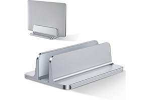Bewahly Soporte Portátil Vertical, Vertical Soporte para Ordenador Portatil de Aluminio con Base Ajustable para Macbook Pro Air, HP, DELL, ASUS, Surface, Lenovo y Otros Portatiles, Laptop Stand, Plata