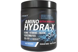 Athenix® Amino Hydra-X Intra-Workout | Blue Raspberry | 9 EAAs + 5 Electrolytes + Vitamins & Taurine | Vegan BCAA + Hydration Powder | 26 Servings | Zero Sugar & Fat | 365g