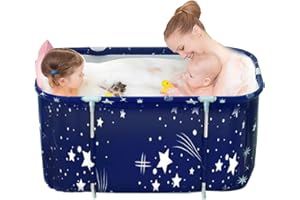 YANHE Baignoire pliable portable en plastique épais, baignoire debout autoportante, pour adultes, 120 cm (bleu ciel)