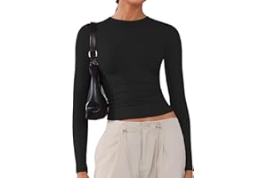 ARCFEETORY Women's Soft Long Sleeve Shirts Crew Neck Tops Basic Tees Stretchy Going Out Crop Tops Y2K Slim Fit T-Shirts