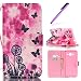 Produktbild EMAXELERS Samsung Galaxy Grand Prime Hülle Flip,Samsung Galaxy Grand Prime SM-G530 Leder Handy Tasche Wallet Case Flip Cover Etui,Galaxy Grand Prime Case Blumen,Sweet Rosa Blumen Bleu Taube Muster Schutzhülle Ledertasche Lederhülle Handyhülle Hüllen mit Standfunktion Kunstleder für Samsung Galaxy Grand Prime,Flying Butterflies & Dandelions