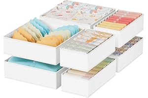 Homsorout Fabric Underwear Drawer Organiser - Clothes Wardrobe Dividers Foldable Storage Boxes for Baby Clothing, Socks, Bras, Handkerchiefs, Ties, Set of 8 (White)