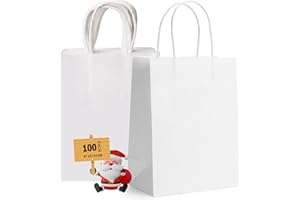 GIFTSAY Bolsas de Regalo Pequeñas con Asas a Granel 15X8X21cm 100pc Bolsas de Papel Resistentes Blancas para Bolsas de Regalo de Bodas, Bolsas de la Compra, Bolsas de Mercancía al por Menor Bolsas