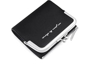 GOUNNU Damski portfel ze skóry PU, mały i krótki format damski portfel z wieloma przegródkami, mini portmonetka damska z 8 przegródkami na karty i kieszenią na monety z zamkiem błyskawicznym, czarny,