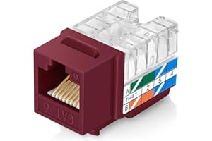 Everest Media Solutions 90° Angled Cat6 Keystone Jack in Red - Slim Profile RJ45 Ethernet Connector - Compatible with 90° Angled Speed Termination Tool - easyJACK (B094WB91H3) - 50-Pack