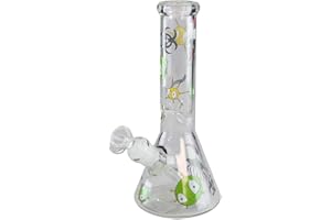 Black Leaf Haze Invaders Eisbong trasparente by #chaoskind | Medio – 25 cm | Bong a pistone 18,8 con adattatore per diffusore L 120 mm | Erbe Icebong con foro e tappo | Ø 105/42 mm