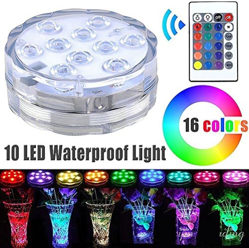 Submersible Pool LED light, 10 Led Remote Controlled RGB Submersible Light Battery Operated Underwater Night Lamp for Aquarium, Vase Base, Pond, Pool Ground, Garden, Home Party, Wedding Decoration