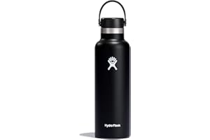 HYDRO FLASK – Butelka na wodę 621 ml (21 oz) – Izolowana próżniowo butelka na wodę ze stali nierdzewnej ze szczelną zakrętką Flex oraz proszkową powłoką – Bez BPA – Standardowy gwint – Kolor - Black