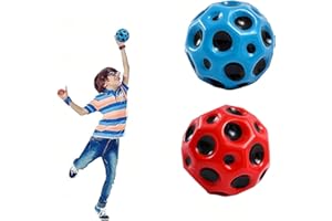 BAICAI 2 Stück Astro Jump Ball ｜Moon Ball｜Hohe Springender Gummiball｜Jump Ball ｜7 cm Hohe Bounce-Loch-Ball(Rot+Blau)