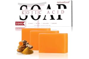 ORIENTLEAF Kojic Acid Soap, Turmeric Soap Bar for Dark Spots, Fresh Citrus Scent, Gentle for Face and Body with Vitamin C, Shea Butter, Retinol, Olive Oil, Collagen (3 PACK)