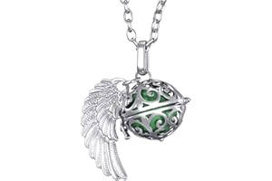 Morella Damen Schutzengel Halskette Edelstahl 70 cm mit Anhänger Engelsflügel und Klangkugel Zirkonia in Schmuckbeutel