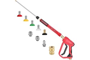 KOOLSHIRO Pressure Washer Long Gun, Pressure Washer Lance with Replacement Wand Extension, M22 Fittings and Quick Connector, 5 Nozzle Tips, for Cleaning Cars, Walls and Windows