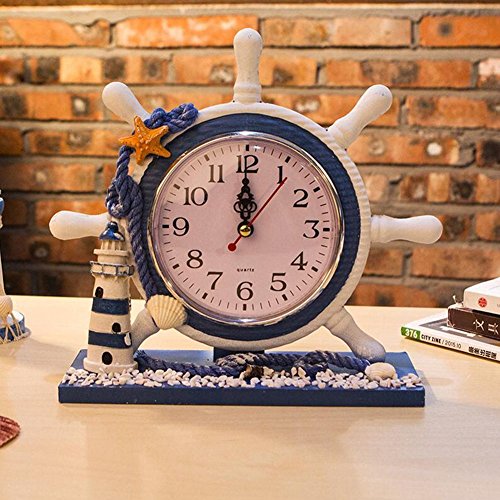 Mediterranen Stil dekorative Uhr, SHAYSON 9-Zoll-antike nautische Lenkrad Helm-Uhr mit Leuchtturm Beack Segelboot Dekoration - 6