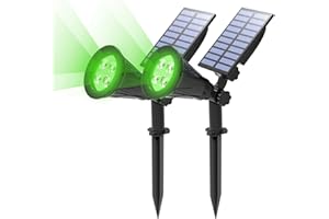 T-SUN 2 Unidades Foco Solar, Impermeable Luces Solares Exterior, 2 Modos de Iluminación Opcionales, ángulo de 180° Ajustable, Luz de Jardín para Entrada, Camino. (Verde)