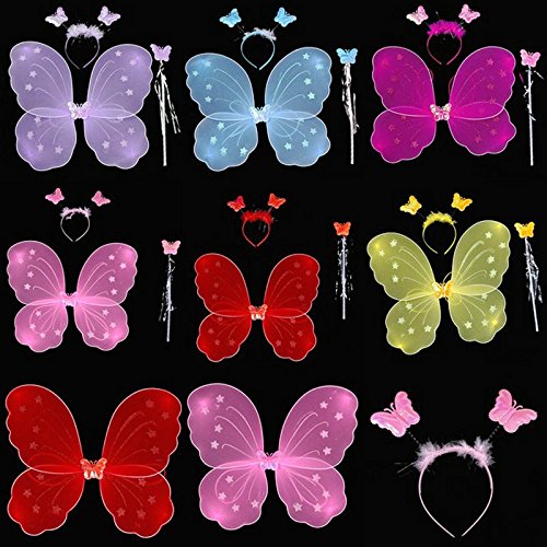 Kasit 3Pc gesetztes reizendes Partei-Kostüm-Prinzessin-Mädchen-Kind-Schmetterlings-Flügel-Stab-Stirnband-feenhaftes Weihnachtskostüm – Rosa - 5