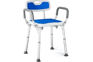 Modundry Silla Ducha Personas Mayores con Respaldo y Reposabrazos Taburete de Baño Antideslizante con Altura Ajustable de 6 Niveles Asiento de Ducha Regulable para Ancianos y Discapacitados