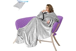 ‎SUNDOM Sundom Decke mit Ärmeln - Kuscheldecke Flanell Erwachsene Ärmeldecke mit Kompressionsbeutel, Ganzkörperdecke, Vordertasche zur Aufbewahrung, Verdickte Weich Fleecedecke, für Sofa, Büro, Geschenk