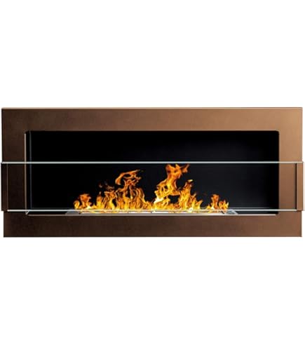 Camino A Bio-Etanolo Globmetal 900x400mm - Design A Parete, Marrone Scuro/Bronzo Opaco, Vetro Incluso, Testato TÜV Rheinland