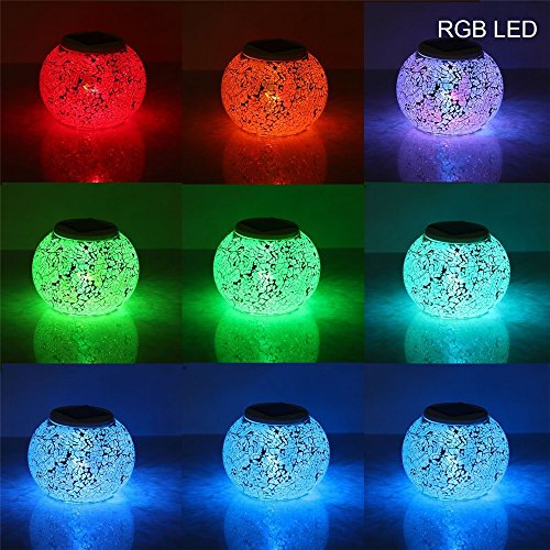 GRDE® Bunte Sphärische Mosaik Lampe, Nachtlicht, LED Lampe mit Farbwechsel, Wasserdichte Solar Leuchte, Kristallglas-Leuchte für Garten, Patio, Tabelle, Innen- Dekorationen (Silver) - 3