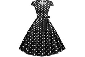 GENERISCH 2025 Women's Vintage 1950s Retro Short Sleeve Print Evening Party Dress Swing Dress Linen Women's Dress