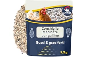 ANI'NAT NATURE ANIMALE 3,5 Kg di Conchiglie Macinate per galline ovaiole e piccioni. Più varietà di minerali rispetto ai gusci di ostriche. Minerali e calcio per gusci solidi.