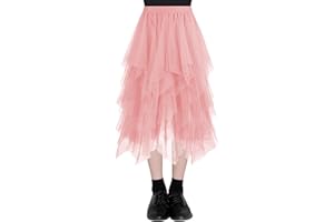 AUYAO Falda Tul Mujer, Falda Larga Mujer Cintura Elástica, Falda Mujer Tul Tutu Irregular, Falda Plisada de Mujer Casual de Gasa, Elegante Vintage para Ballet Prom Party
