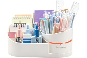 Haphome Obrotowy organizer na długopisy dla dzieci – 360 obrotowych przyborów biurowych, organizer na biurko, duży, wielofunkcyjny organizer na długopisy, z 17 przegródkami, do biura, szkoły, domu