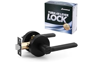 ANNFUZ Privacy Door Handle Without Key,Round Interior Door Lever with Emergency Access, Reversible Keyless Lever for Right & Left Side,for Bathrooms and Bedrooms,Matte Balck