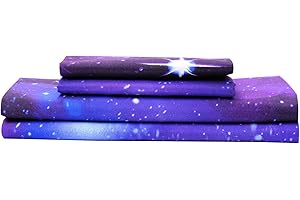 BEDLIFES Heaven home textile 3D Starry Night Galaxy Bed Sheets Set 4 pcs Flat Sheet& Fitted Sheets with 2 Pillowcases(purple full)