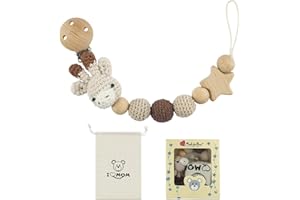 ONPERPOE Handgemachte Kaninchen Design Schnullerkette Cup Catcher BPA-frei Sicherheitsgurt für Verstellbarer Kinderwagenkette zum Aufhängen von Trinkbecher Halteriemen für Kinderwagen 2-in-1