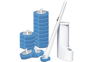 MENAYODA Brosse de toilette jetable, brosse de toilette jetable avec support amovible, 16 têtes de brosse éponge pour cuvette de toilette pour le nettoyage pour hôtel, famille