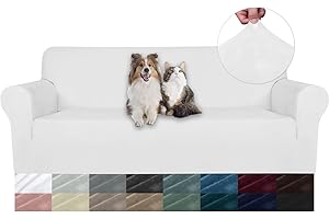 ‎YSTELLAA YSTELLAA Samt Sofa Überzug 3 Sitzer, Stretch Sofabezug, Sofaschoner rutschfest, Elastischer Couch Überzug, Sofa Cover Mit Armlehnen, Couchüberzüge Sofaschutz Katze Couch Überwurf, Weiß