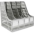 SAYEEC Sturdy Desktop Quadruplicate Magazine Plastic Holders Frames File Dividers Document Cabinet Rack Display and Storage Organiser Box Gray