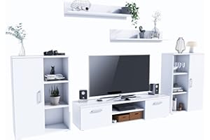 ‎MATKAM MATKAM Wohnwand Herkules II, Schrankwand Wohnzimmer Modern, Wohnzimmerschrank mit Fernsehtisch, Sideboard und Wandregal Wohnzimmer Komplett Möbel (White)