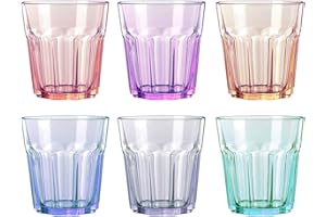 UNISHOP Set de 6 Vasos de Colores Pastel, Vasos de Cristal Multicolor Altos de 305ml, Aptos para Lavavajillas