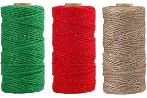 FEELAVA Spago di iuta,3 rotoli di corda di juta colorata naturale di Natale per opere d'arte Articoli artigianali fai-da-te Spago da regalo,Corda Spago da giardino per decorazioni,109,4yd per ogni colore