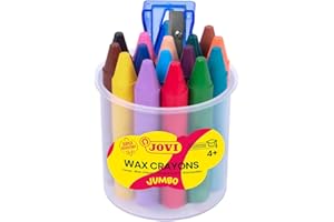 Jovi Wachsmalstifte Jovicolor, geruchlos, bruchsicher, leicht auswaschbar, für alle Altersgruppen, Becher mit 16 Farben und 1 Spitzer