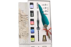 Dsaren 13 Pièces Stylo Plume de Calligraphie à Main Stylo Dip à Plume D'oie à Main Vintage Stylo Kit de Calligraphie Plume Ecriture avec Encrier 4 Plumes de Rechange Porte Stylo Boite Cadeau