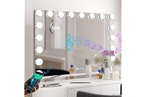 Fenair Hollywood Spiegel mit Bluetooth Lautsprecher 18 Dimmbar LED Lampen Schminkspiegel mit Beleuchtung,Kosmetikspiegel mit Licht USB, Schminktisch Spiegel mit 10X Vergrößerung