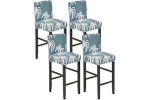 ELYSYSRL Coprisgabelli Cucina con Schienale 2/4/6 Pezzi,Fodere Coprisedia Elasticizzati con Schienale Basso Universale,Copertura per Sgabello Alto Quadrato per Bar Caffettiere Bancone