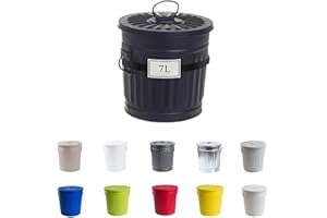 Jinfa kleiner Mülleimer mini Biomülleimer Küche - Metall 7L Mülleimer Bad schwarz - Tischmülleimer mit Deckel Eiskübel Abfalleimer Mülltonne Mistkübel Metalleimer Kosmetikeimer Ascheeimer Komposteimer